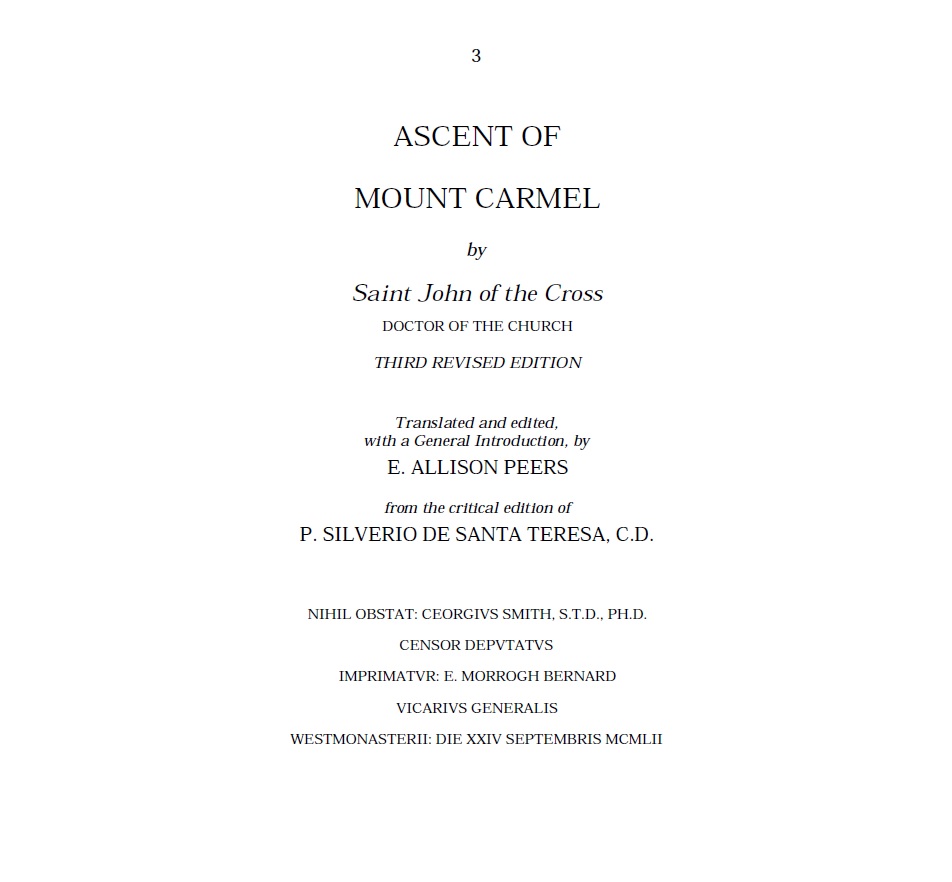 ASCENT TO MOUNT CARMEL