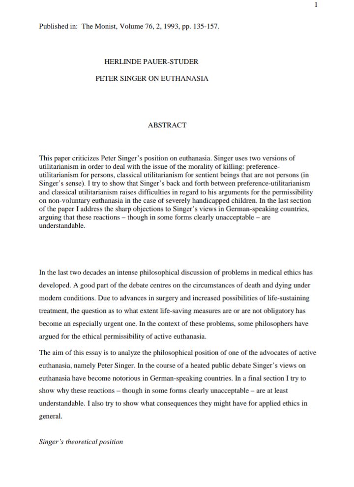 Peter Singer on Euthanasia