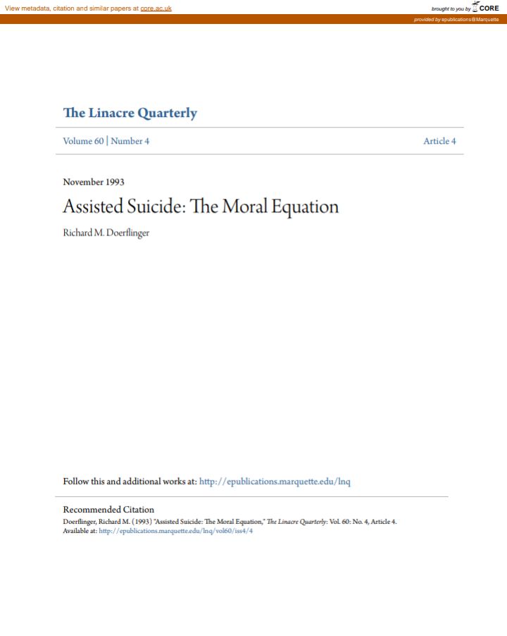 Assisted Suicide: The Moral Equation