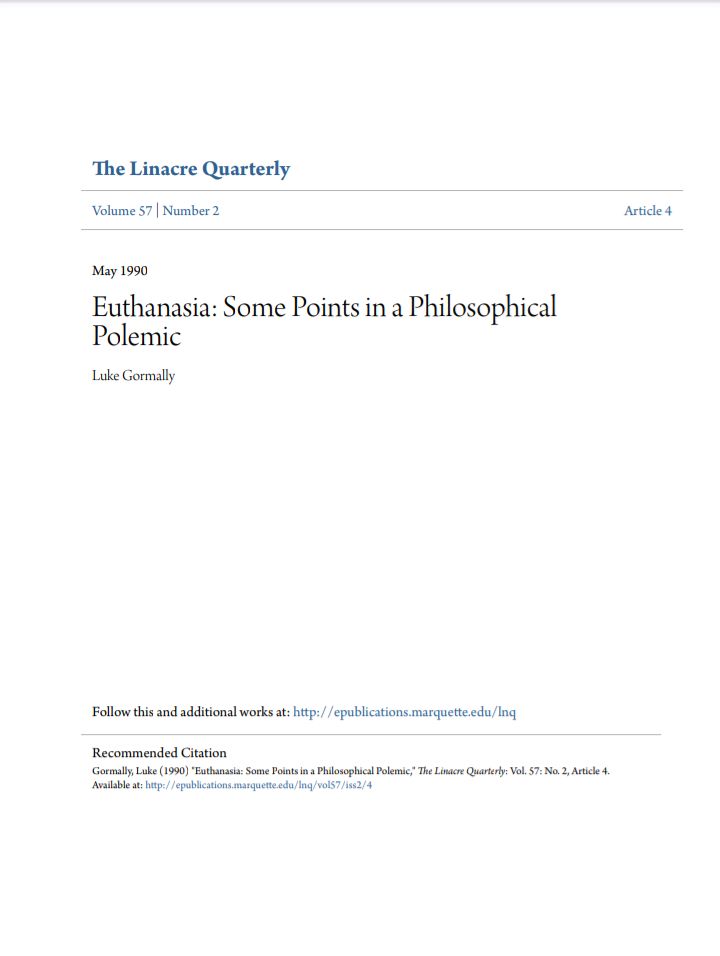 Euthanasia: Some Points in a Philosophical Polemic