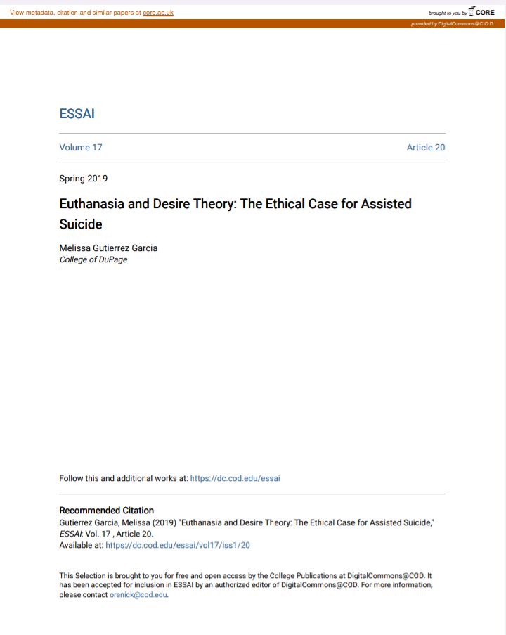 Euthanasia and Desire Theory: The Ethical Case for Assisted Suicide